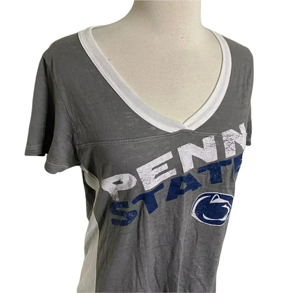 Penn State Nittany Lions Womens XL Gray White V-Neck T-Shirt College Game Day